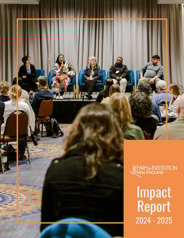 Cover of Impact Report with five presenters speaking on the Summit stage.